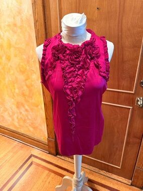 Elie Tahari Fuchsia Ruffled Rosette Sleeveless Camisole
